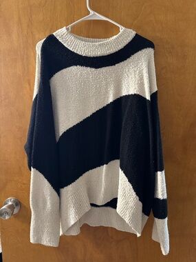 Ava & Viv Black and White Striped Crewneck Sweater
